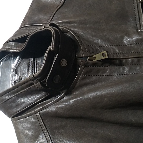 SALE! Andrew Marc Leather Full Zip Distressed  Jacket W Zip Pockets Wool Lining - Picture 7 of 16